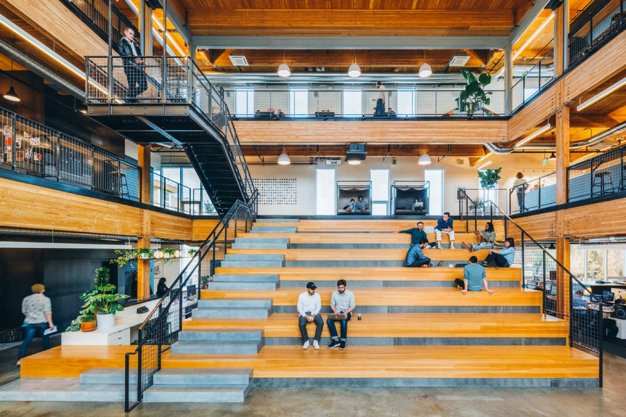 Photo of the atrium at Instrument HQ in Portland